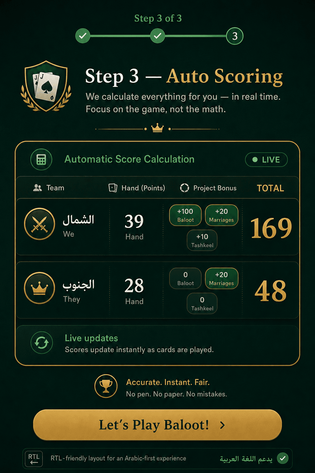 احتساب النقاط والمشاريع تلقائيًا